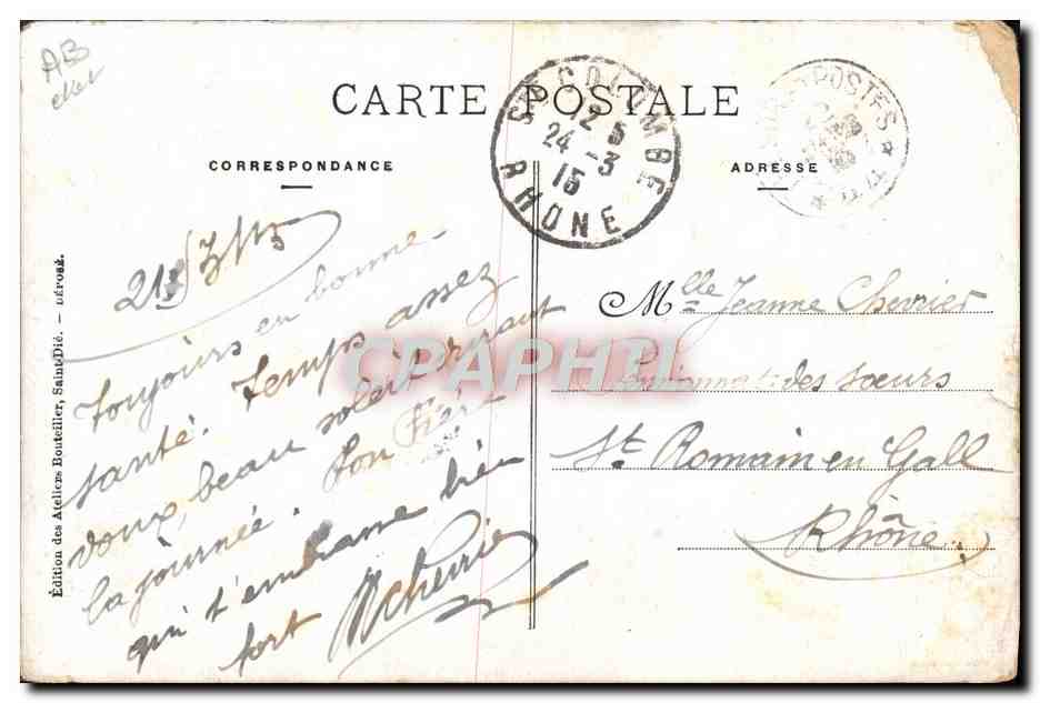 Tarjeta postal antigua Militaria Saint-Die antes de la ocupación alemana En el paso de Saales Desertores alemanes — Reverso