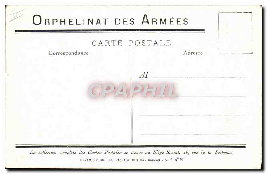 CPA Militaria Journee de l'orphelinat des Armees 20 juin 1915 — Rückseite