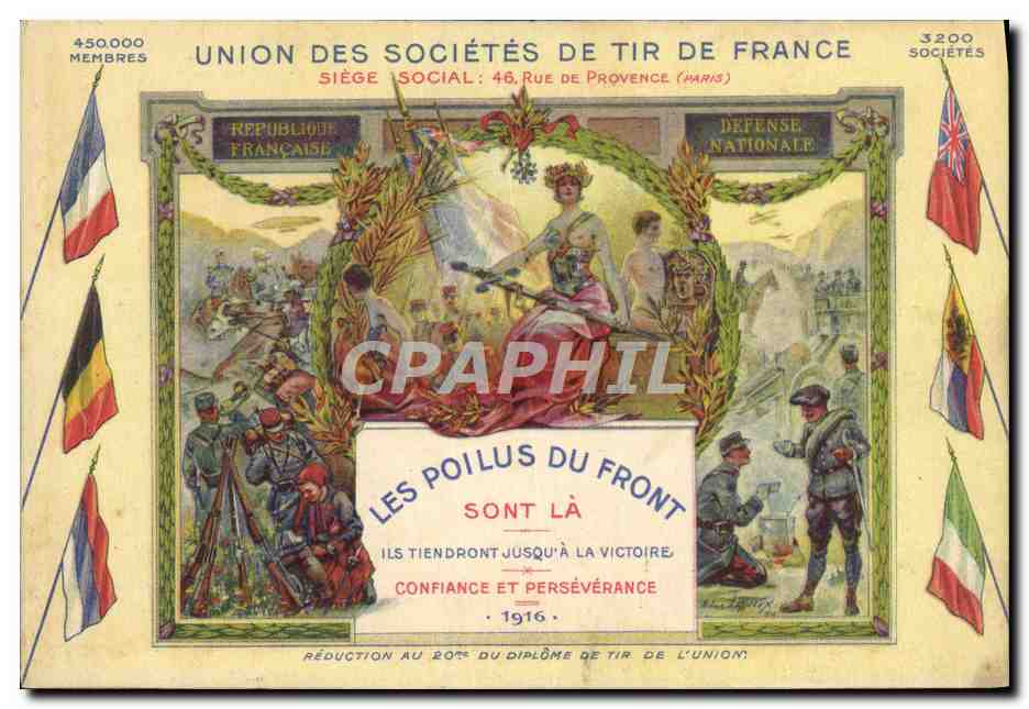 CPA Militaria Union des societes de Tir de France Les poilus au front 
