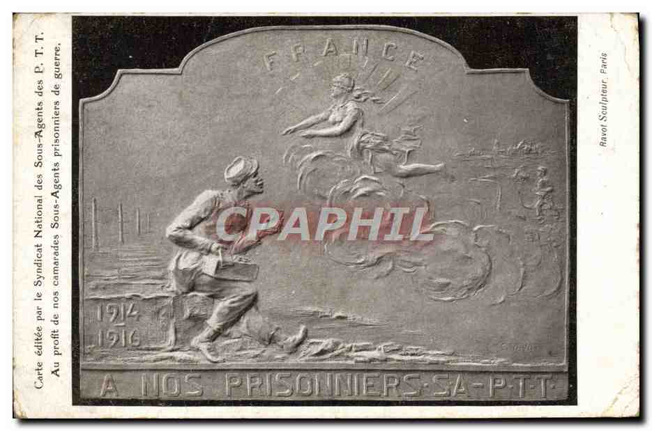 CPA Militaria Syndicat National des Sous agents des PTT Prisonniers de guerre