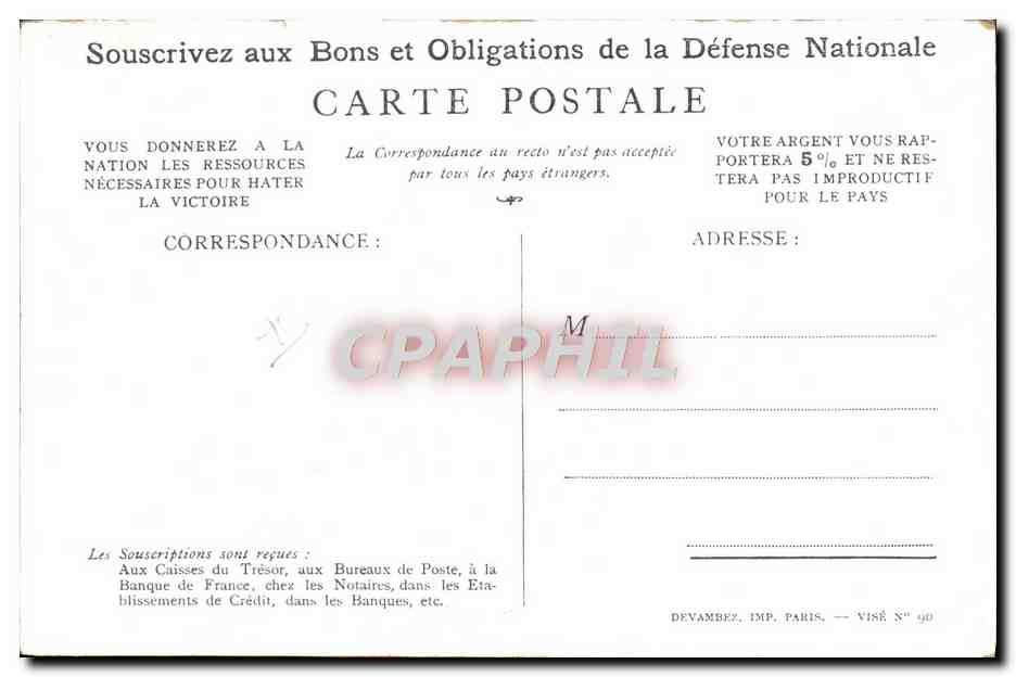 CPA Militaria Bons de Souscription Nationale  — Verso