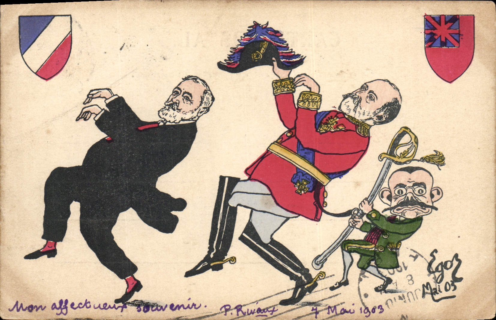 Scène caricaturale — France et Royaume-Uni — éditeur P. Rivayat, n° de série non visible