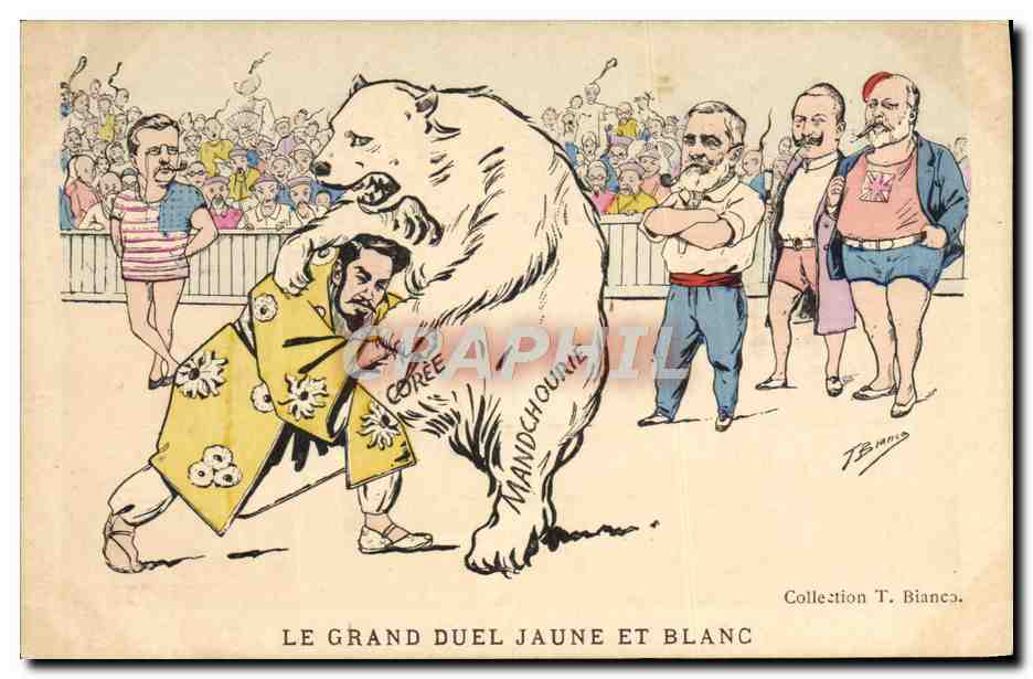 Le Grand Duel Jaune et Blanc — caricature politique — Collection T. Bianca