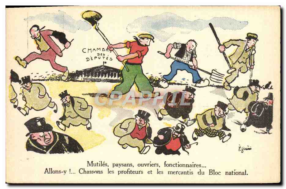 CPA Politique Satirique Mutiles Paysans Ouvriers Fonctionnaires 