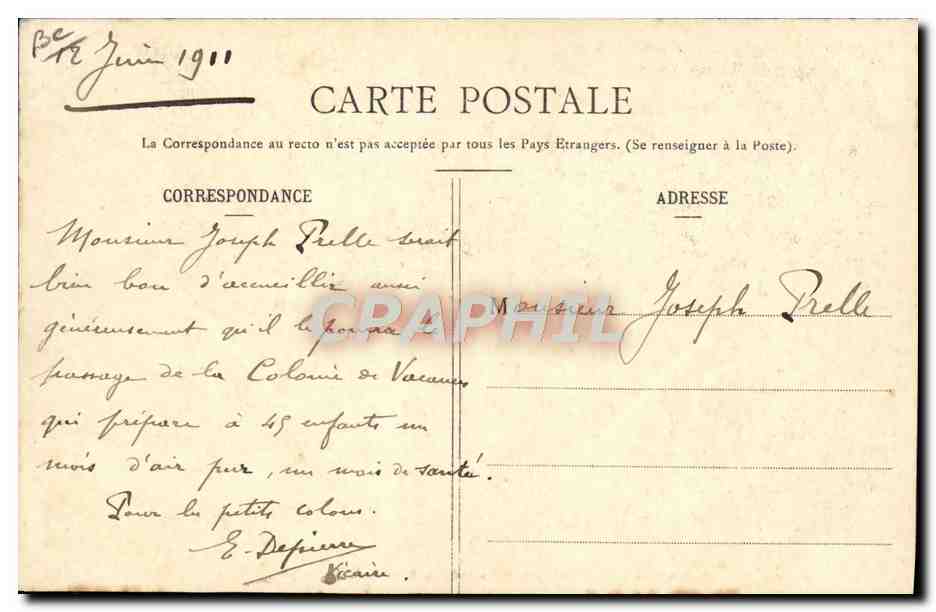 CPA Football Colonie lyonnaise Confort Aout 1908 Football — Rückseite