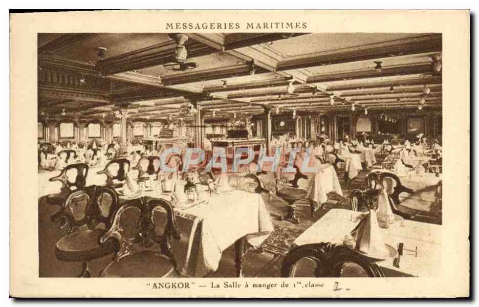Salle à manger de 1ère classe — Le paquebot ANGKOR — Messageries Maritimes