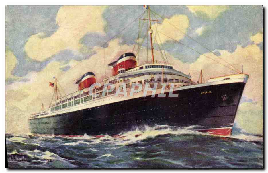 S.S. AMERICA — Queen of the American Merchant Marine — American Color Type, New York-Chicago