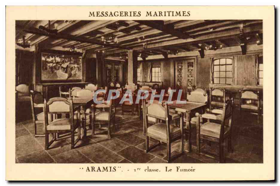 Messageries Maritimes — Le Fumoir, 1ère classe, sur le paquebot 'Aramis'