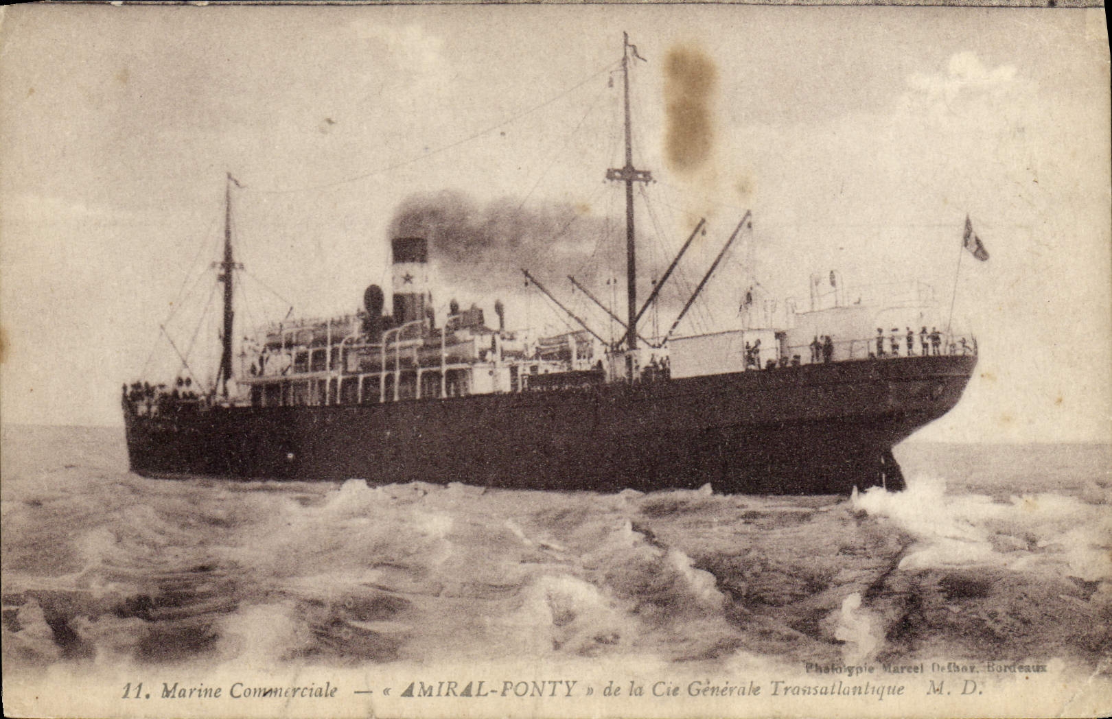 Navire « Amiral-Ponty » — Marine Commerciale — Cie Générale Transatlantique — Phototypie Marcel Deshay, Bordeaux