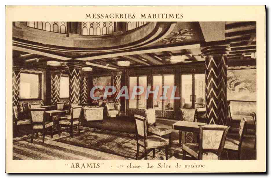 Le Salon de musique — 1ère classe — sur le paquebot "ARAMIS" — Messageries Maritimes