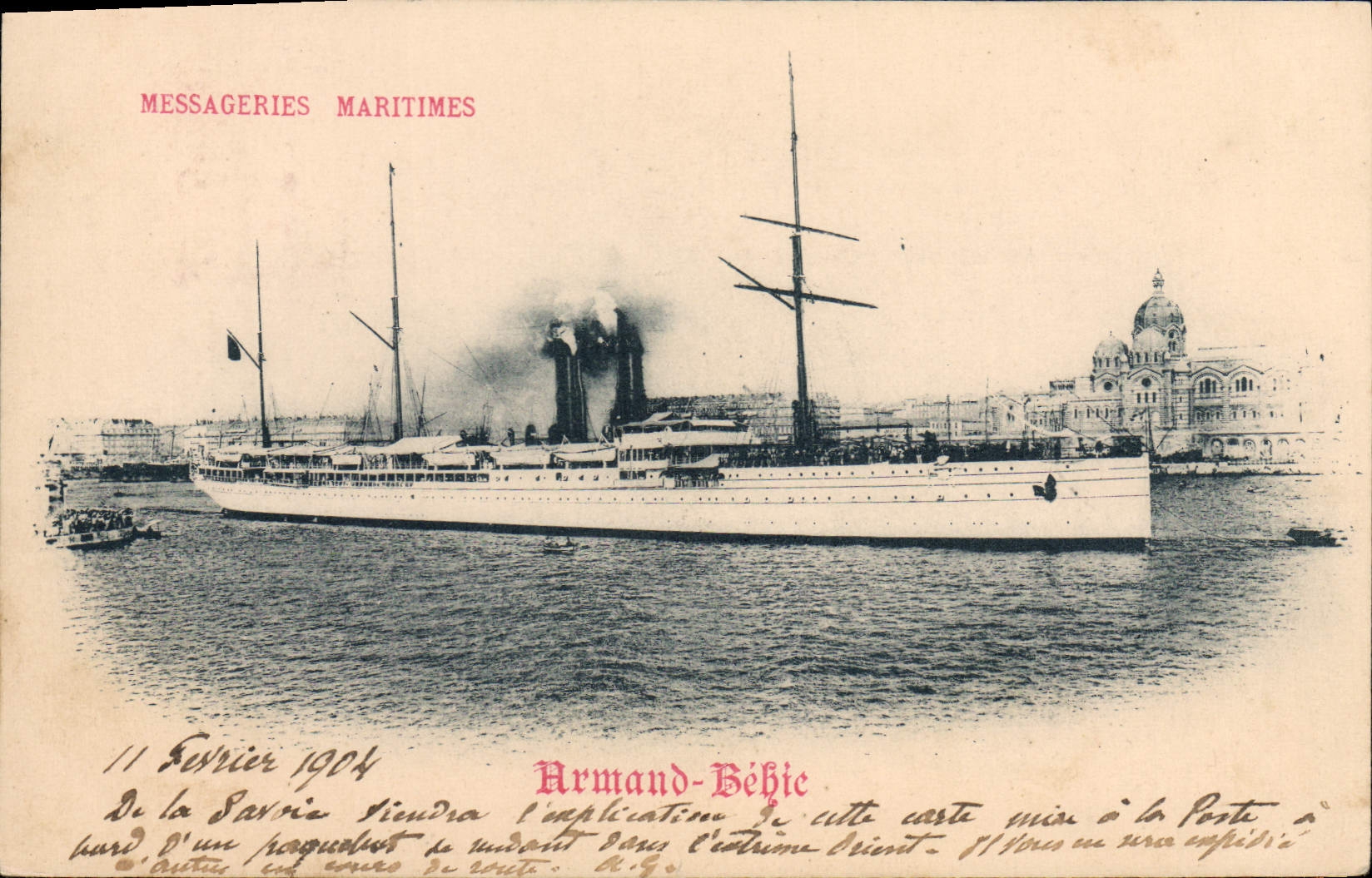 Buque de vapor en Marsella — Messageries Maritimes — editor Armand-Béhie, número de serie no visible