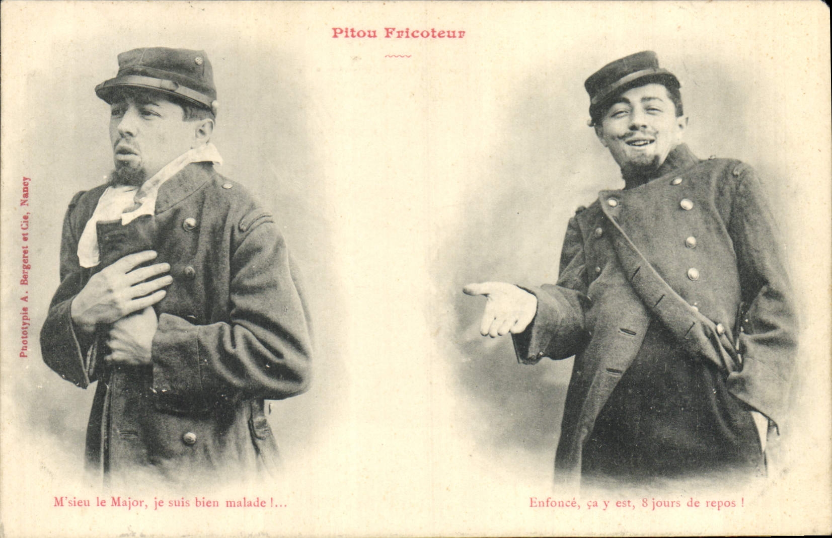 CPA Fantaisie Homme Soldat Militaria Pitou Fricoteur