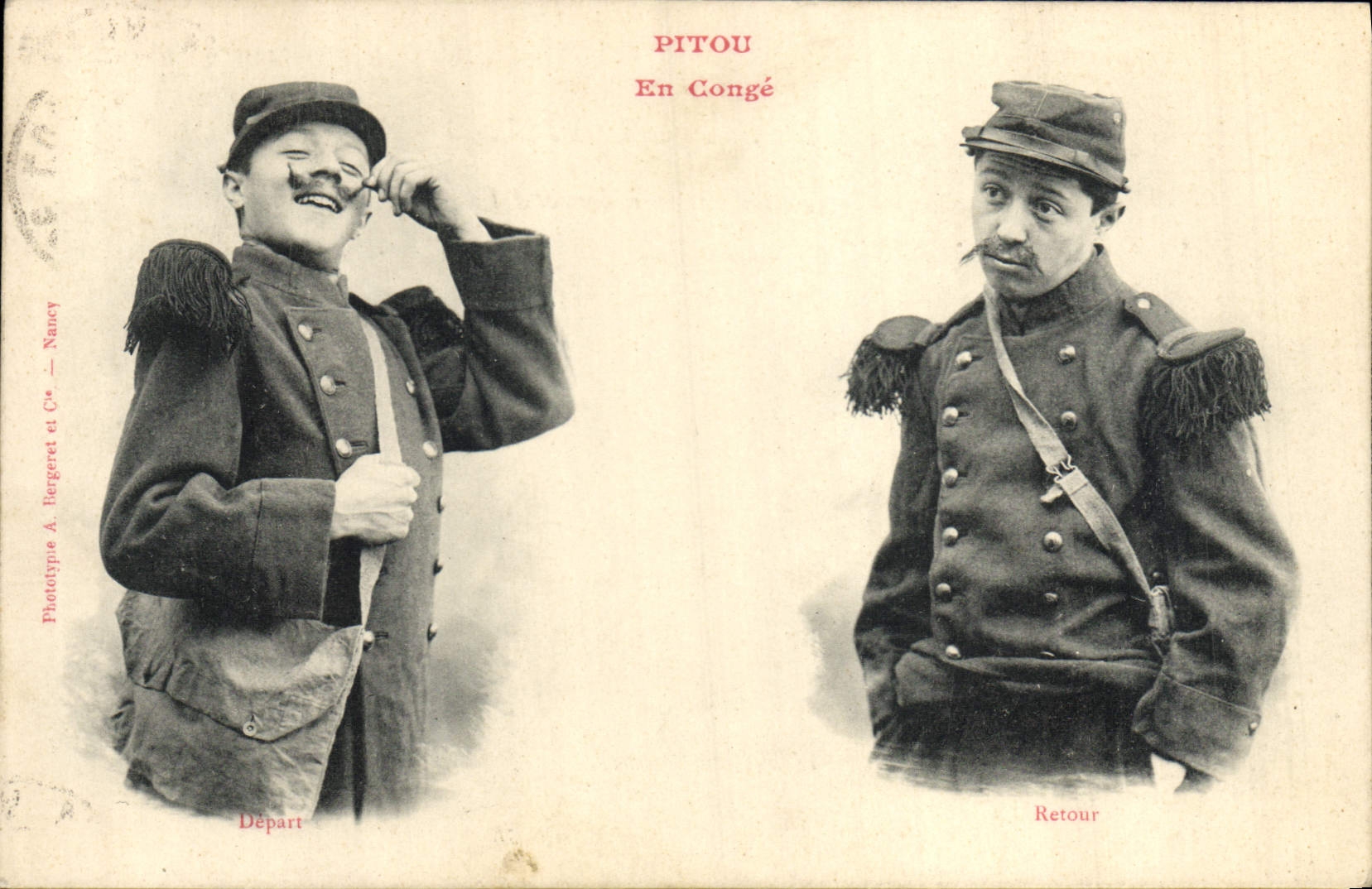 Pitou en Congé — Abreise und Rückkehr — Phototype A. Bergeret et Cie, Nancy