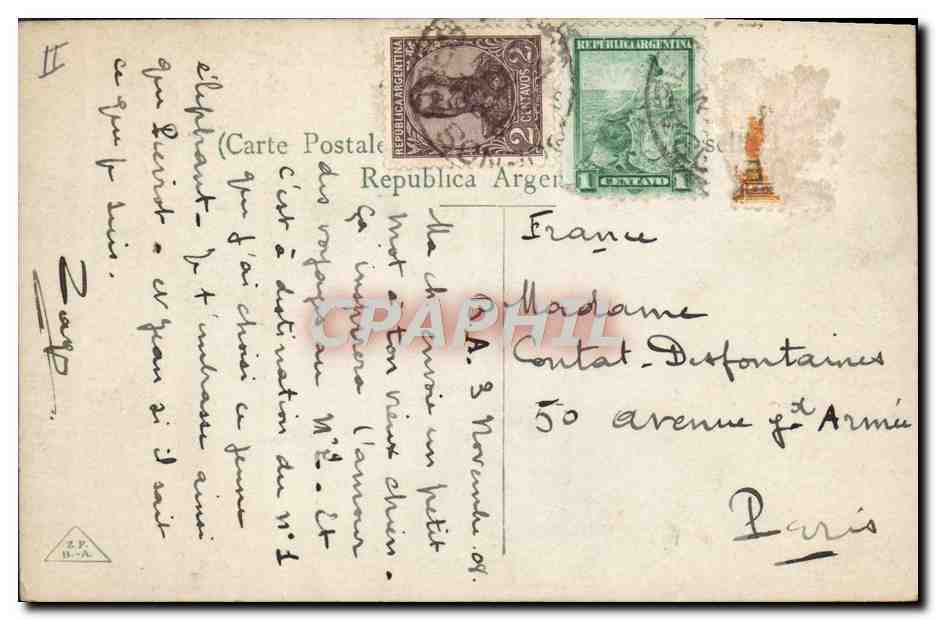 CPA Elephant Buenos Aires Phua Victoria Portena Argentine — Rückseite