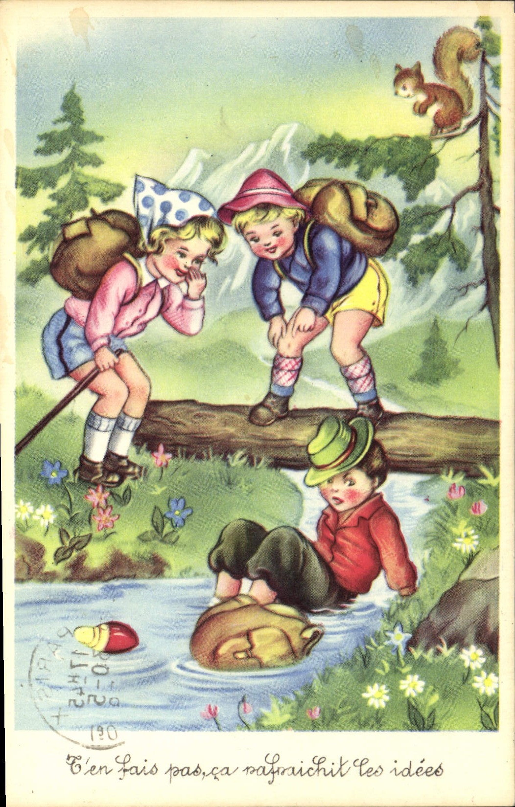 CPA Fantaisie Illustrateur Enfants Randonnee