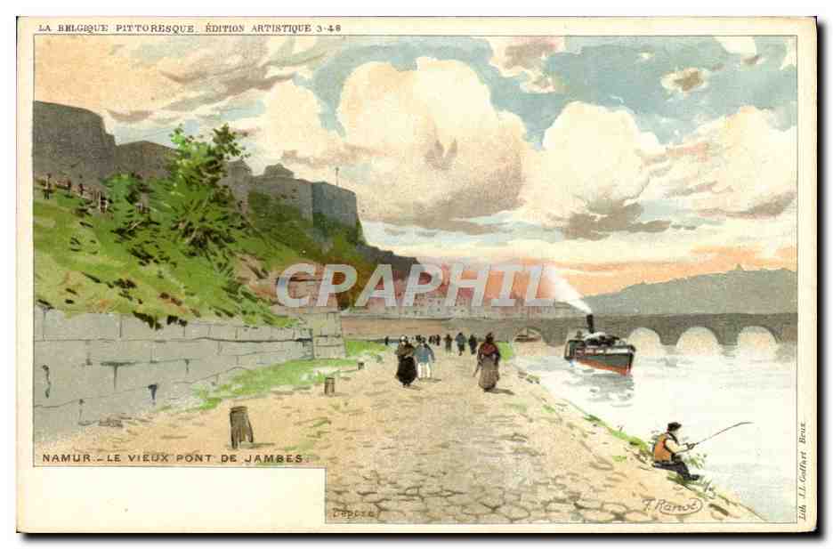 CPA Fantaisie Illustrateur Ranot Namur Le vieux pont de Jambes Peche Pecheur