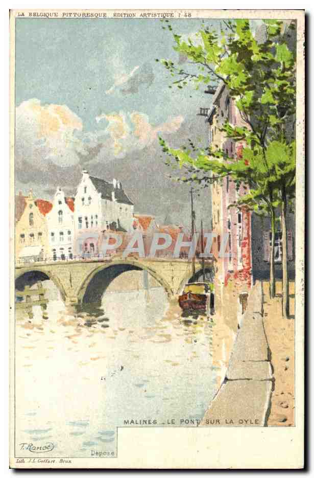 CPA Fantaisie Illustrateur Ranot Malines Le pont sur la Dyle Bateau