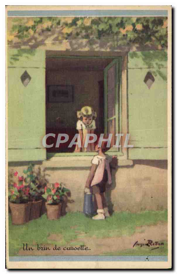 CPA Fantaisie Illustrateur Redon Un brin de causette Enfants