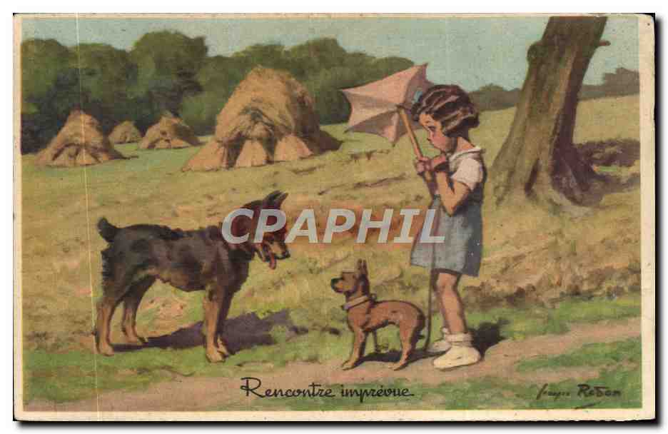 CPA Fantaisie Illustrateur Redon Enfant Chiens 