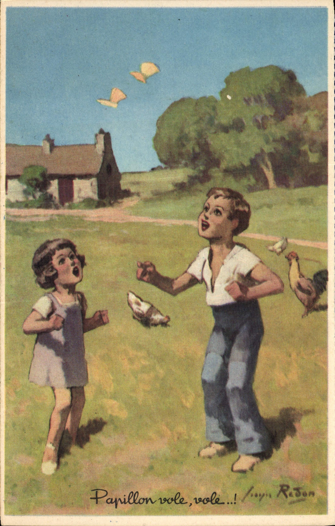 CPA Fantaisie Illustrateur Redon Enfant Papillon Vole vole 