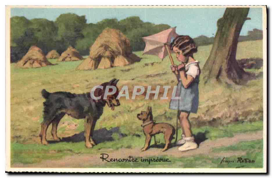 CPA Fantaisie Illustrateur Redon Enfant Chiens