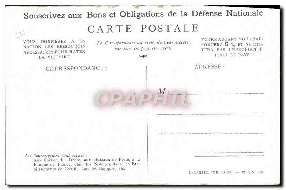 CPA Militaria Bons de Souscription Nationale — Rückseite