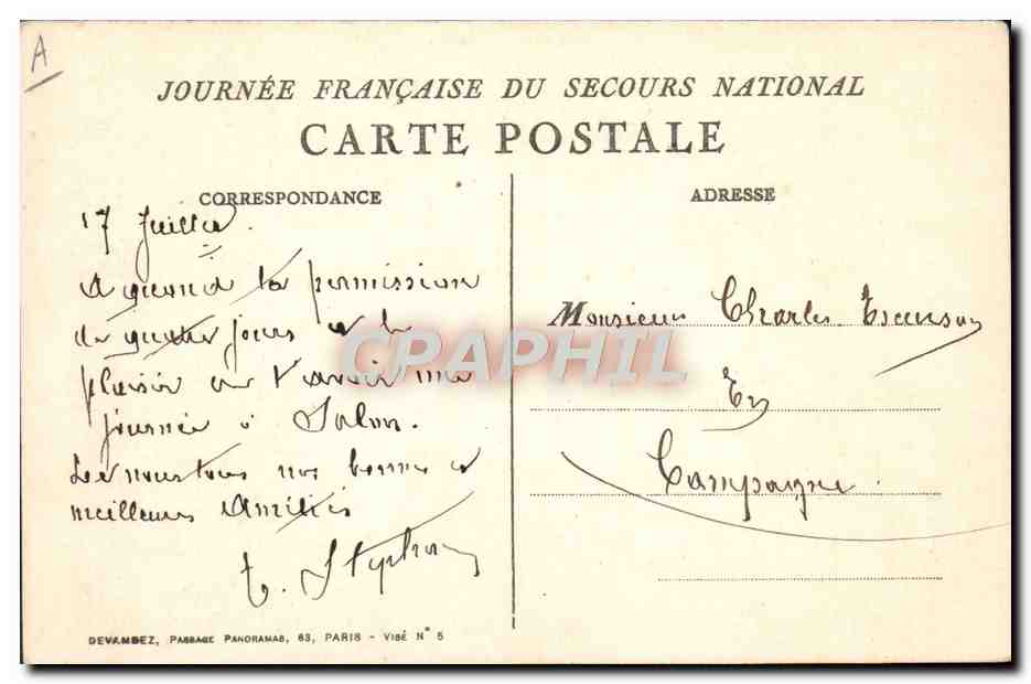 CPA Militaria Secours National Illustrateur — Verso