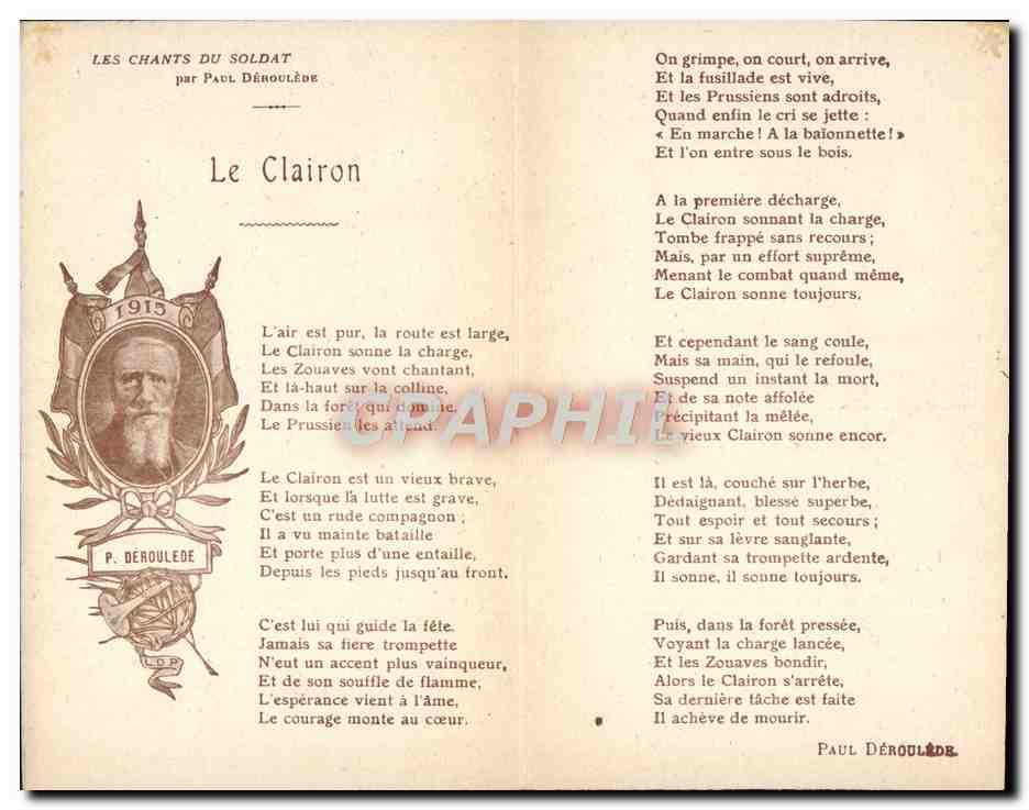 CPA Militaria Le clairon Les chants du soldat Paul Deroulede — Rückseite