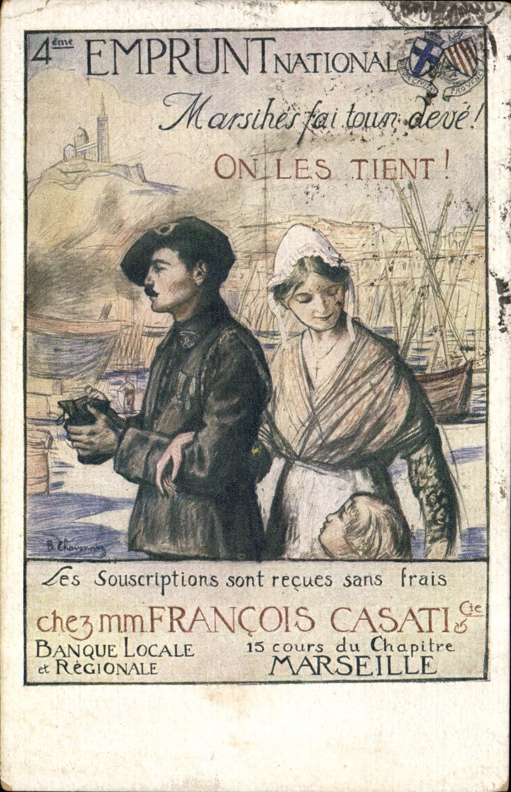 CPA Militaria 4eme Emprunt National Banque locale regionale Cours du Chapitre Marseille