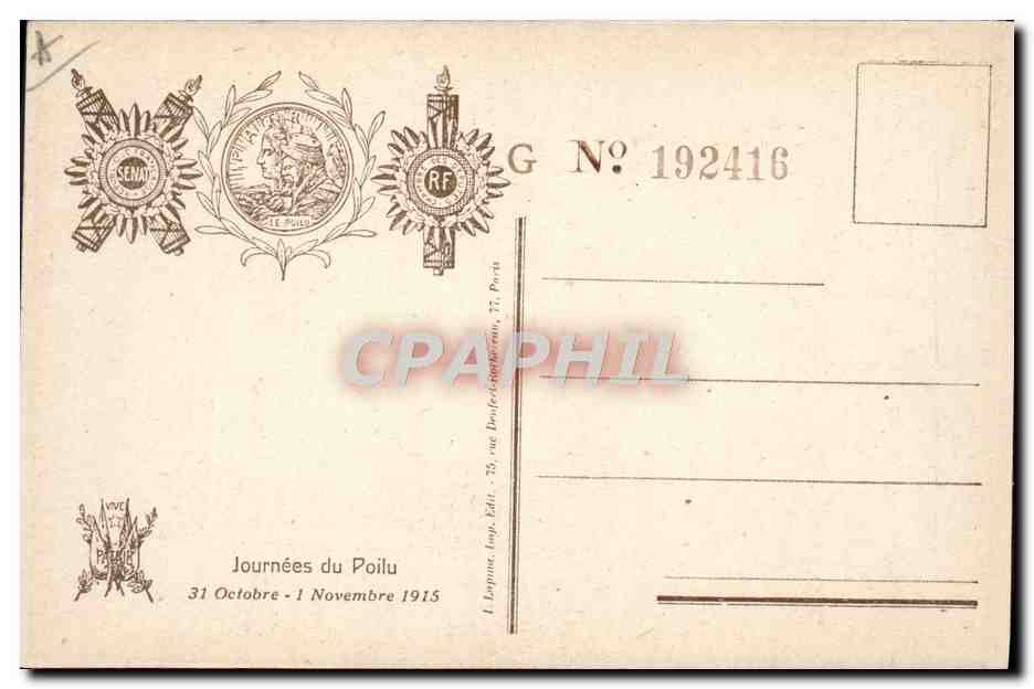 CPA Militaria Journee du Poilu 1915 — Rückseite