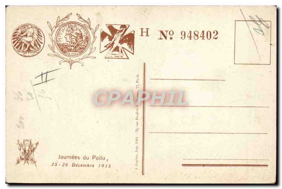 CPA Militaria Journee du Poilu 25 et 26 decembre 1915 — Rückseite