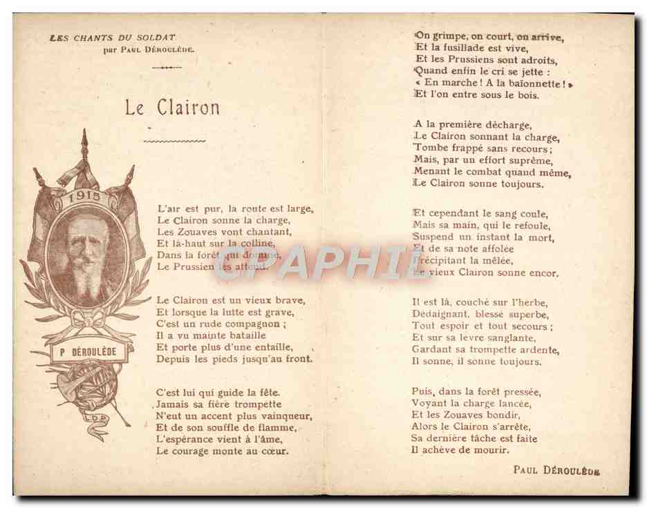 CPA Militaria Le clairon Les chants du soldat Paul Deroulede — Rückseite