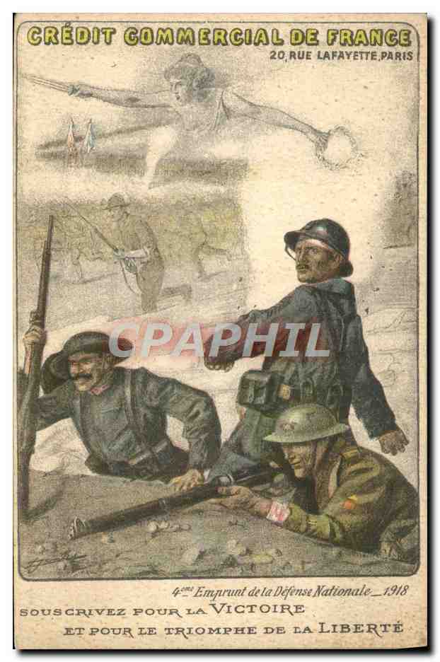 CPA Militaria Credit Commercial de France Emprunt de la Defense Nationale 1918