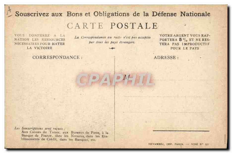 CPA Militaria Bons de Souscription Nationale — Rückseite