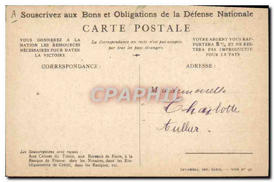 CPA Militaria Bons de la Defense Nationale  — Rückseite