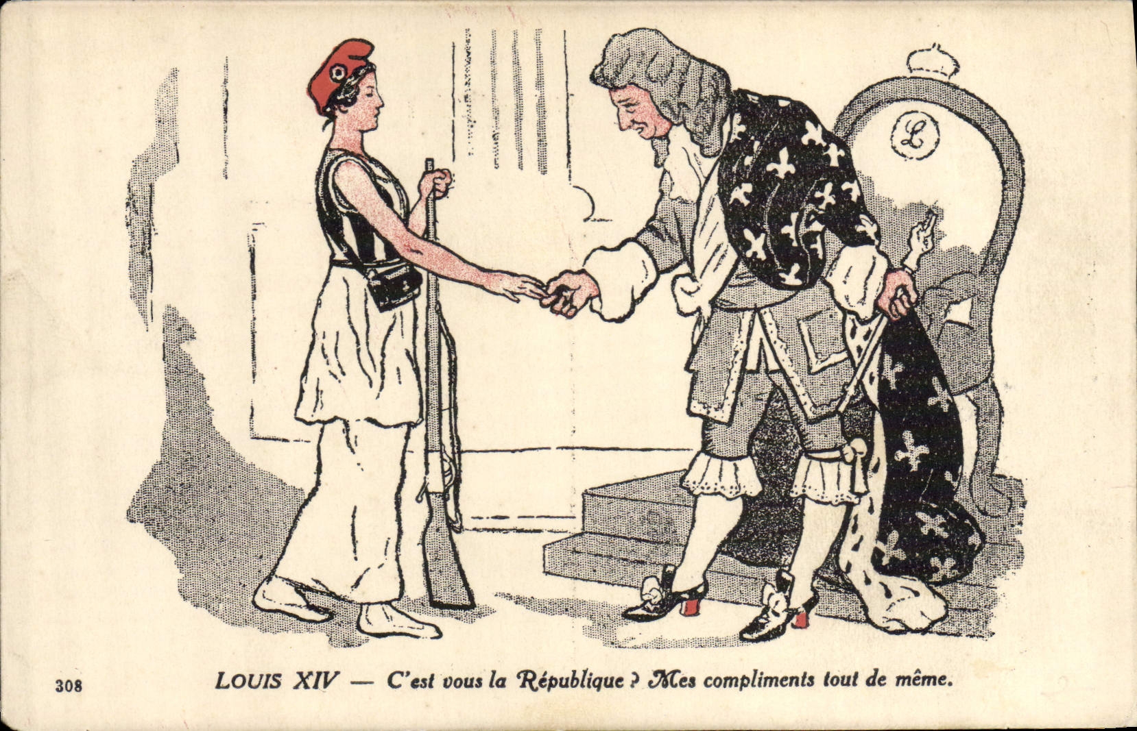 CPA Politique Satirique Marianne Lousi XIV C'est vous la republique ?