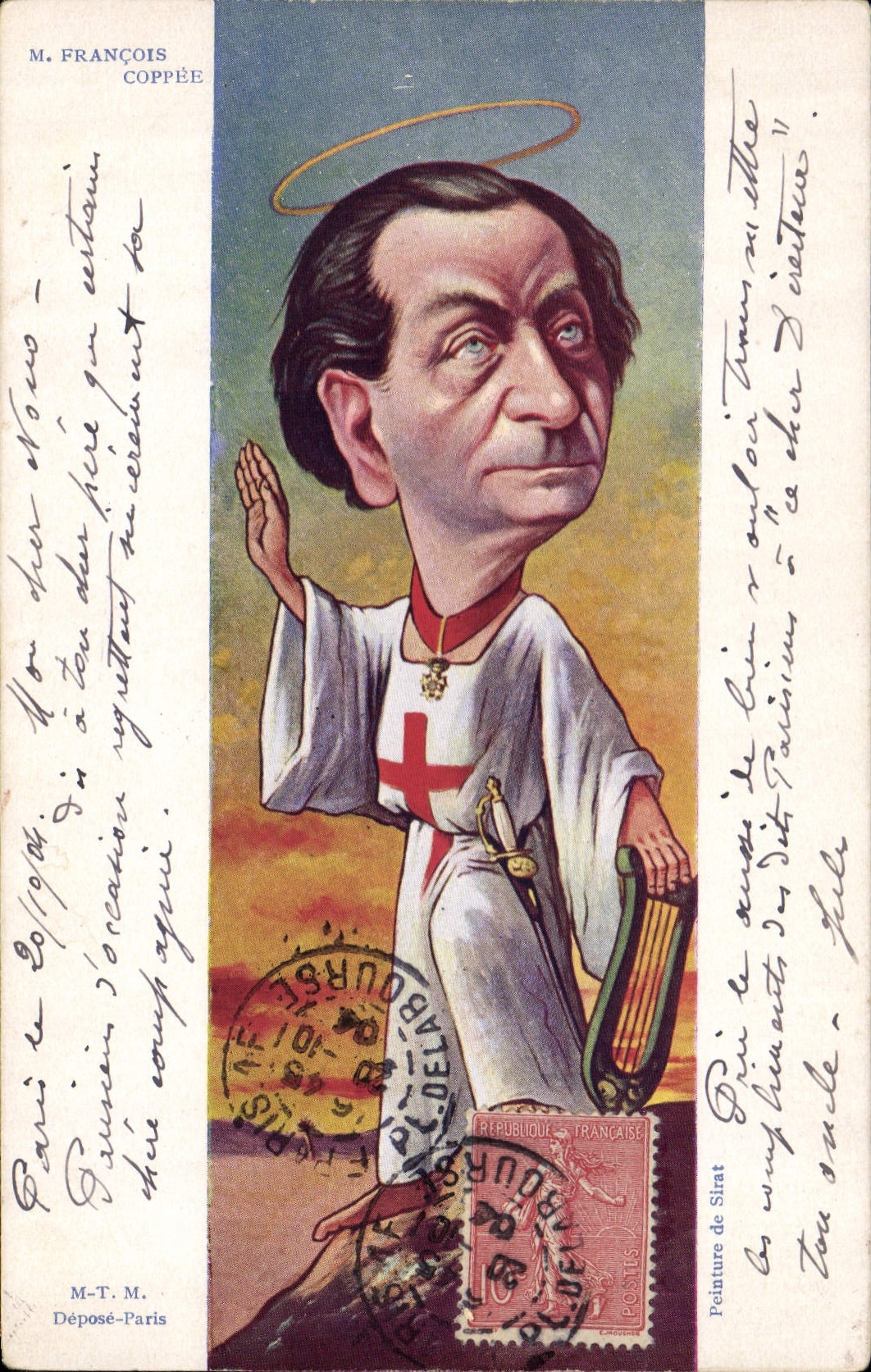 Caricature de M. François Coppée — peinture de Sirat — éditeur M-T-M, Déposé-Paris