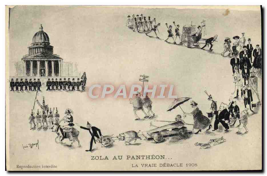 CPA Politique Satirique Zola au Pantheon La vraie debacle 1908 Cochon Porc