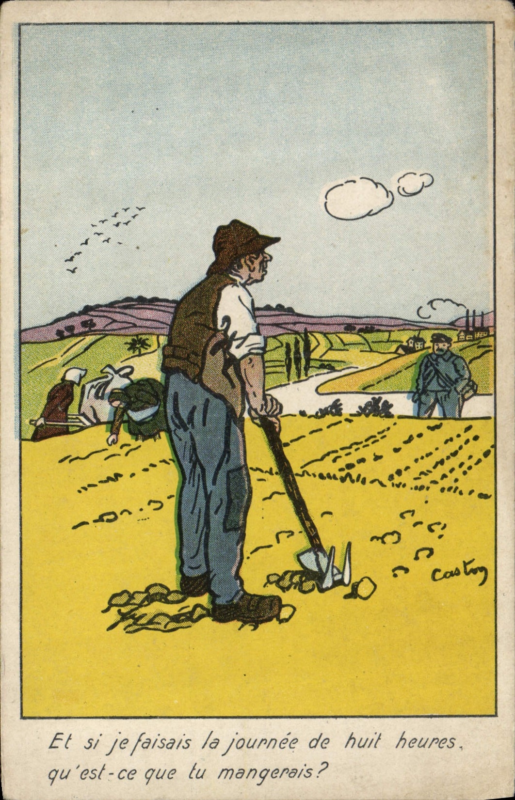 CPA Politique Satirique Journee de huit heures Paysan