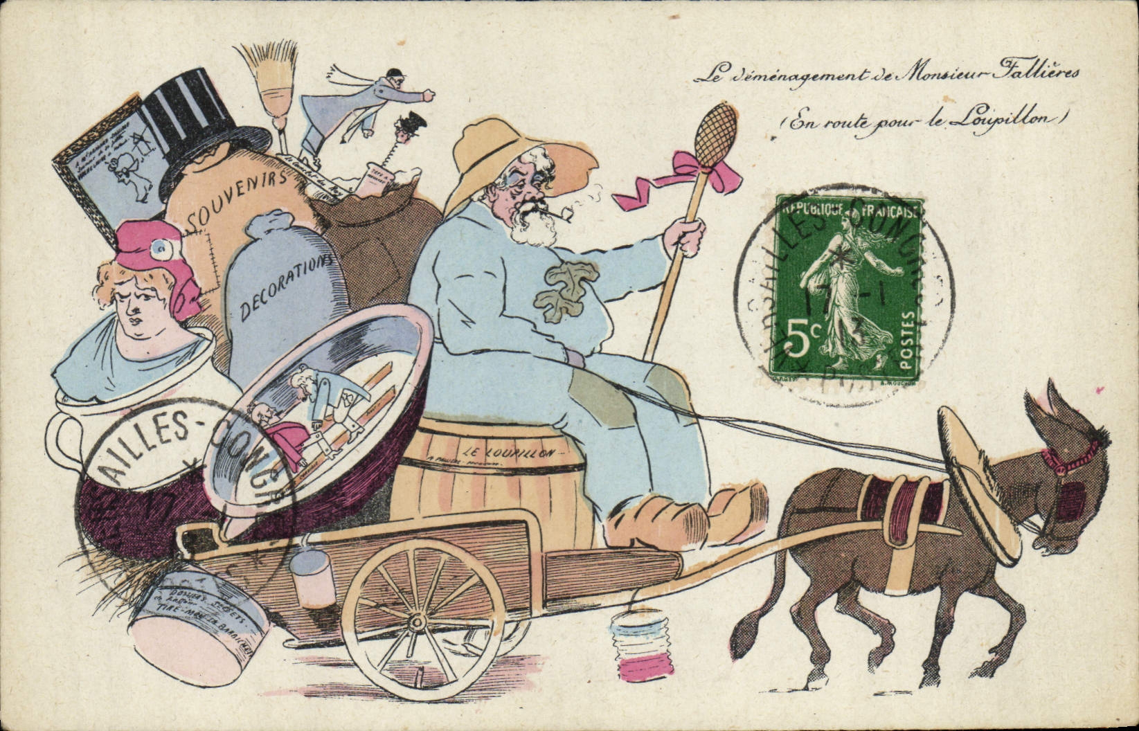CPA Politique Satirique Fallieres Ane Mule Marianne 