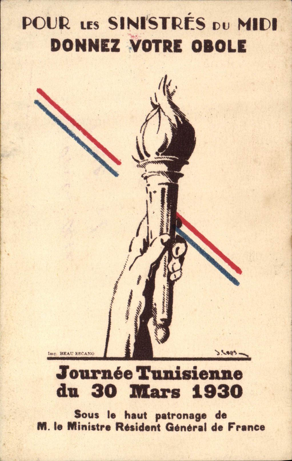 CPA Politique Pour les sinistres du Midi Journee Tunisienne 30 mars 1930