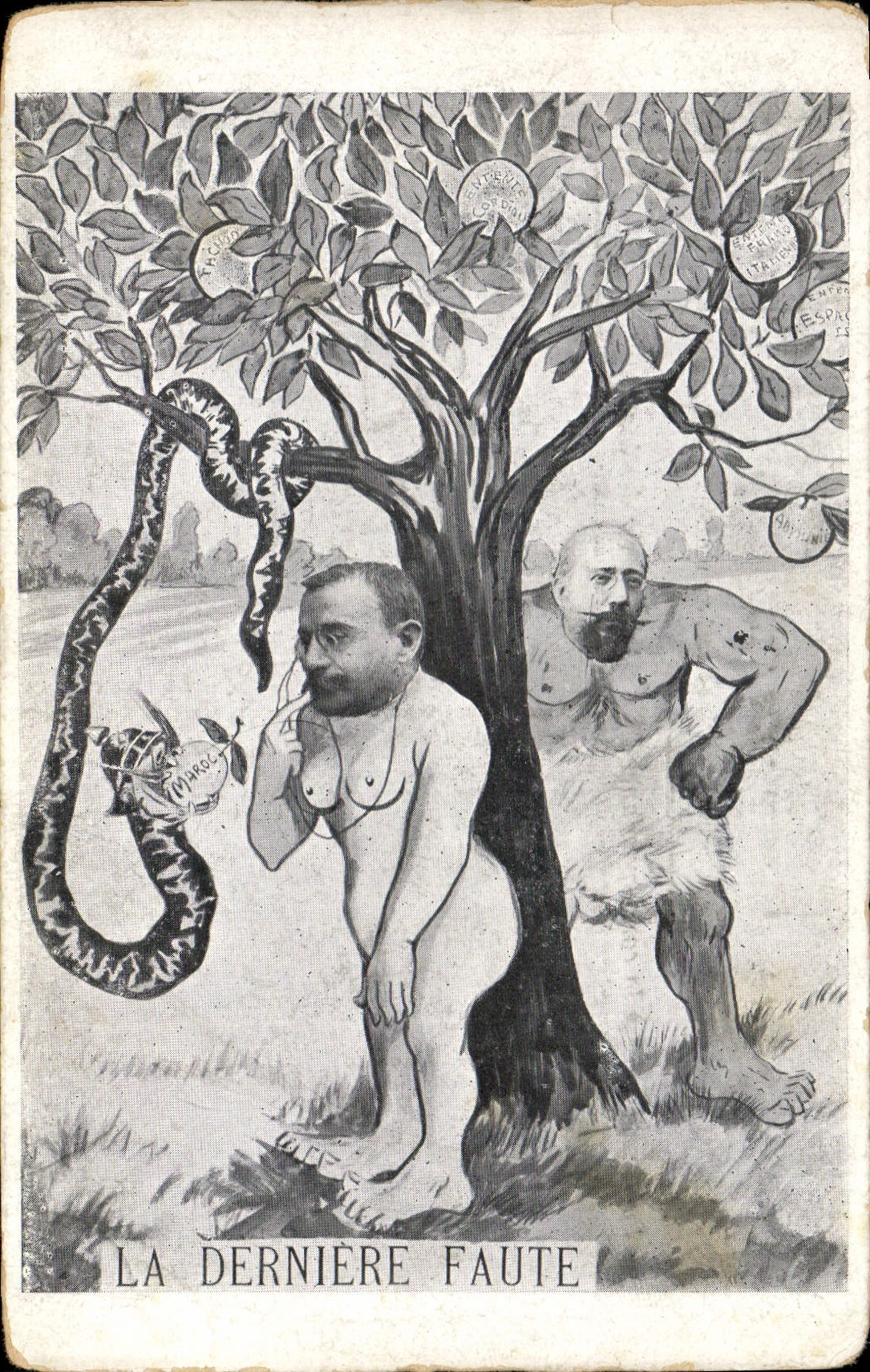 CPA Politique Satirique La derniere faute Serpent Adam et Eve