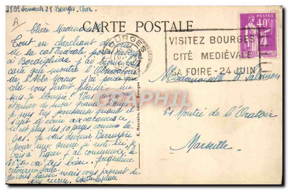 CPA Astronomie Bourges Observatoire d'astronomie de l'abbe Moreux — Rückseite