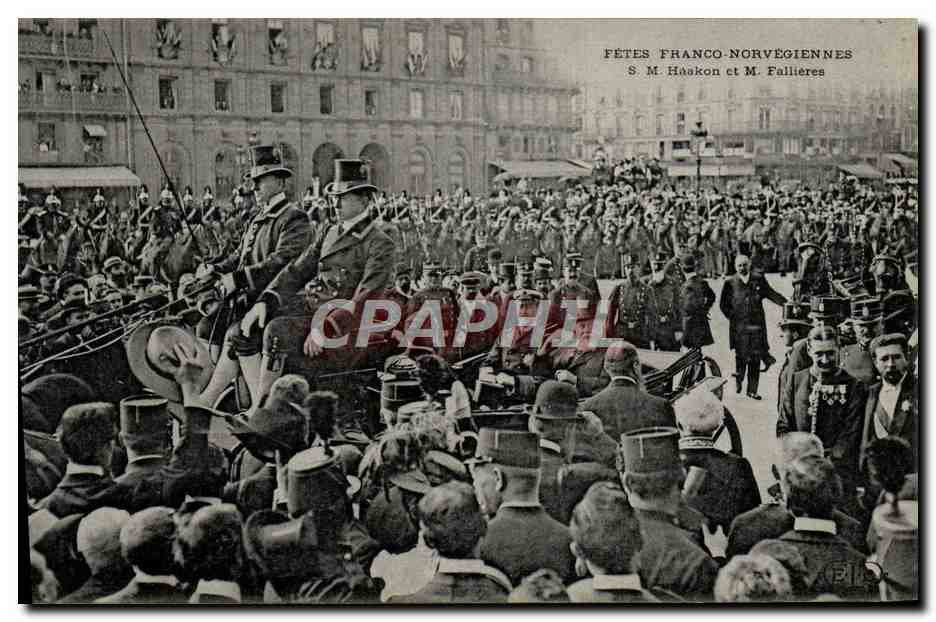 CPA Fetes Franco norvegiennes SM Haakon et M Failliers Norvege