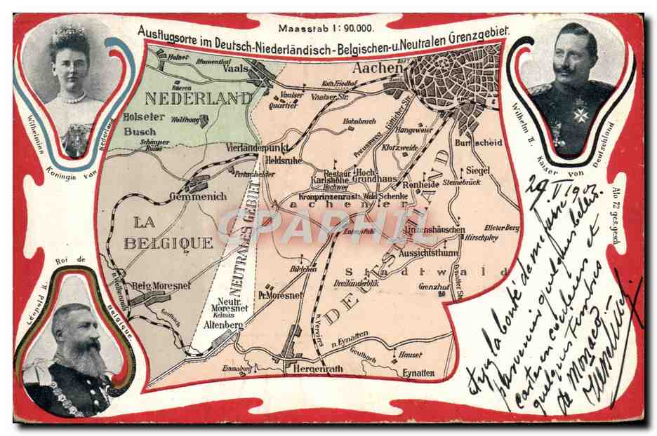 Carte postale illustrée du territoire neutre entre la Belgique et le Luxembourg — éditeur non identifié, n° de série non visible