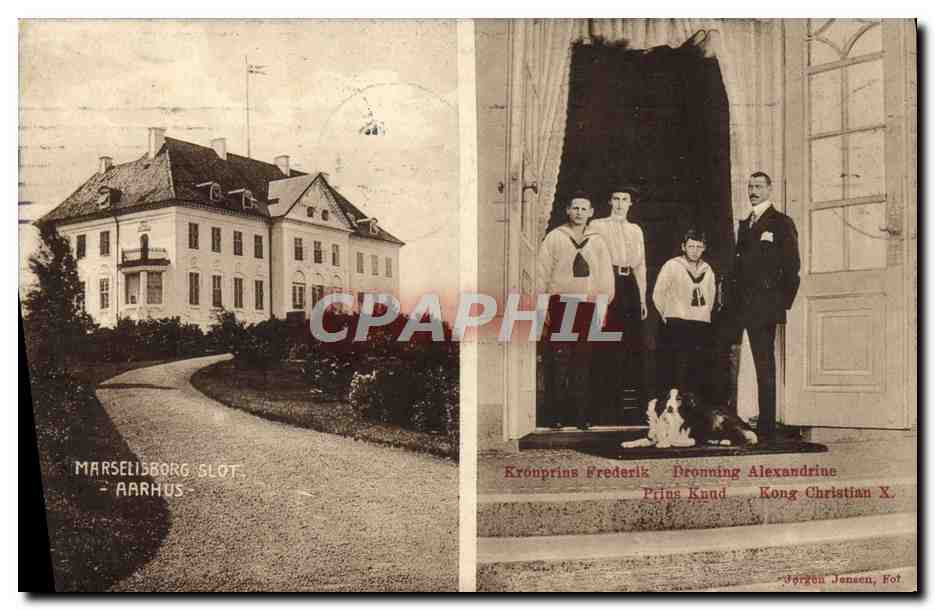 Marselisborg Slot — Aarhus — Kronprins Frederik, Prins Knud, Kronprinsesse Alexandrine, Kong Christian X — Vorgon Jensen, Fot.