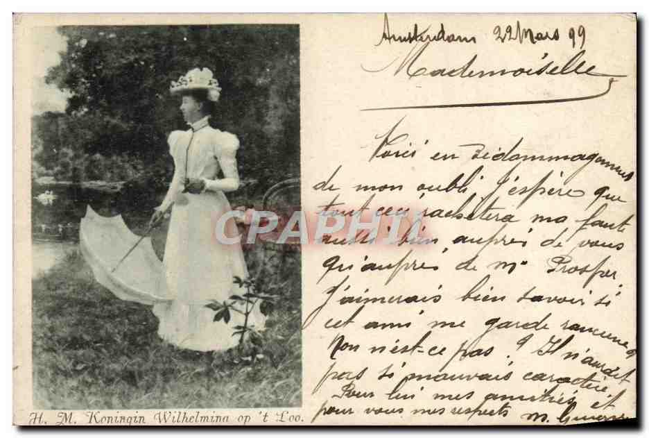 H.M. Koningin Wilhelmina op 't Loo — Amsterdam, 22 mars 1909