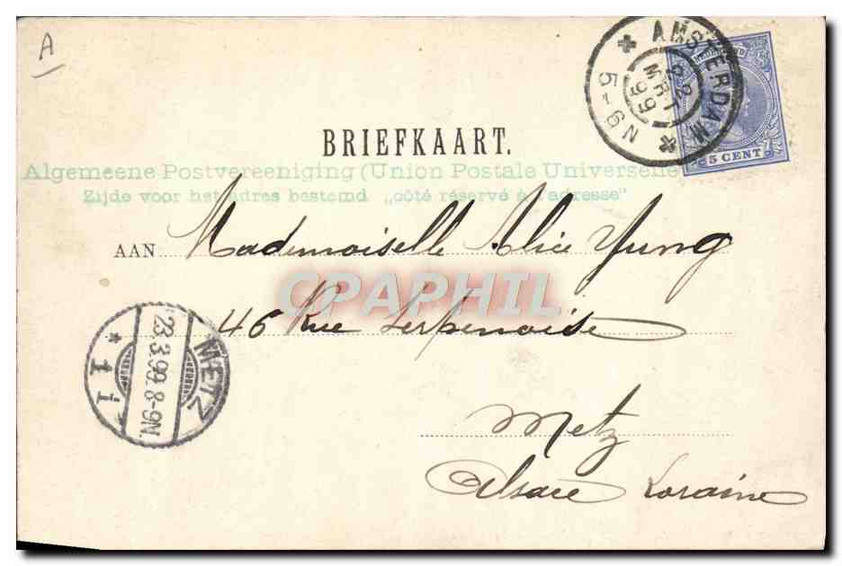 H.M. Koningin Wilhelmina op 't Loo — Amsterdam, 22 mars 1909 — Verso