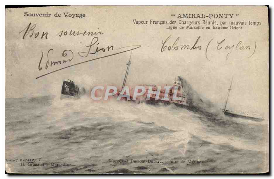 Vapeur Amiral-Ponty — traversée en mauvais temps — H. Grimaud - Marseille