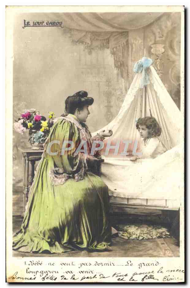 CPA Fantaisie Femme Enfant Le loup garou